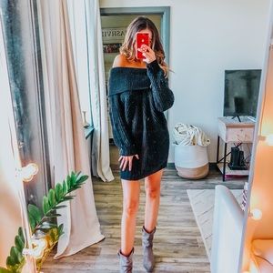 CABLE KIT OFF THE SHOULDER SWEATER DRESS